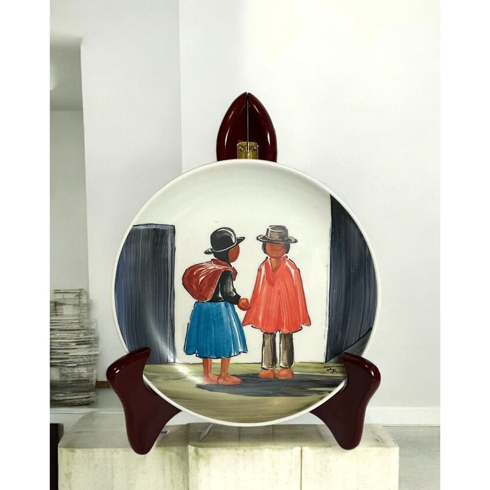 Vintage Argentina Hand Painted Decorative Artist Signed Plate With Andean Couple